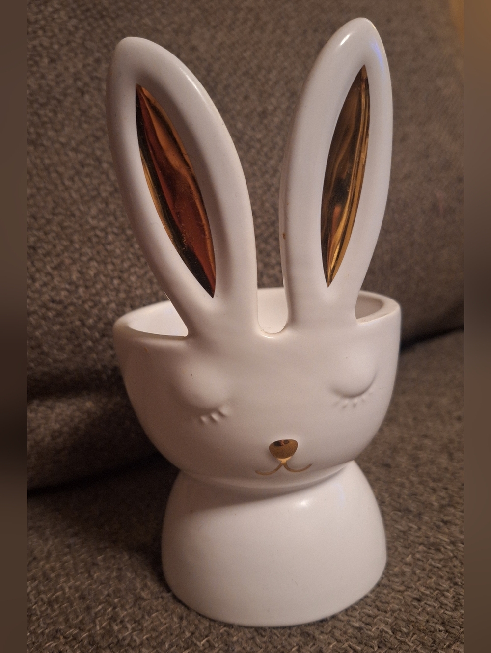 Bath & Body Works White Ceramic Bunny Candle Holder with Gold Details